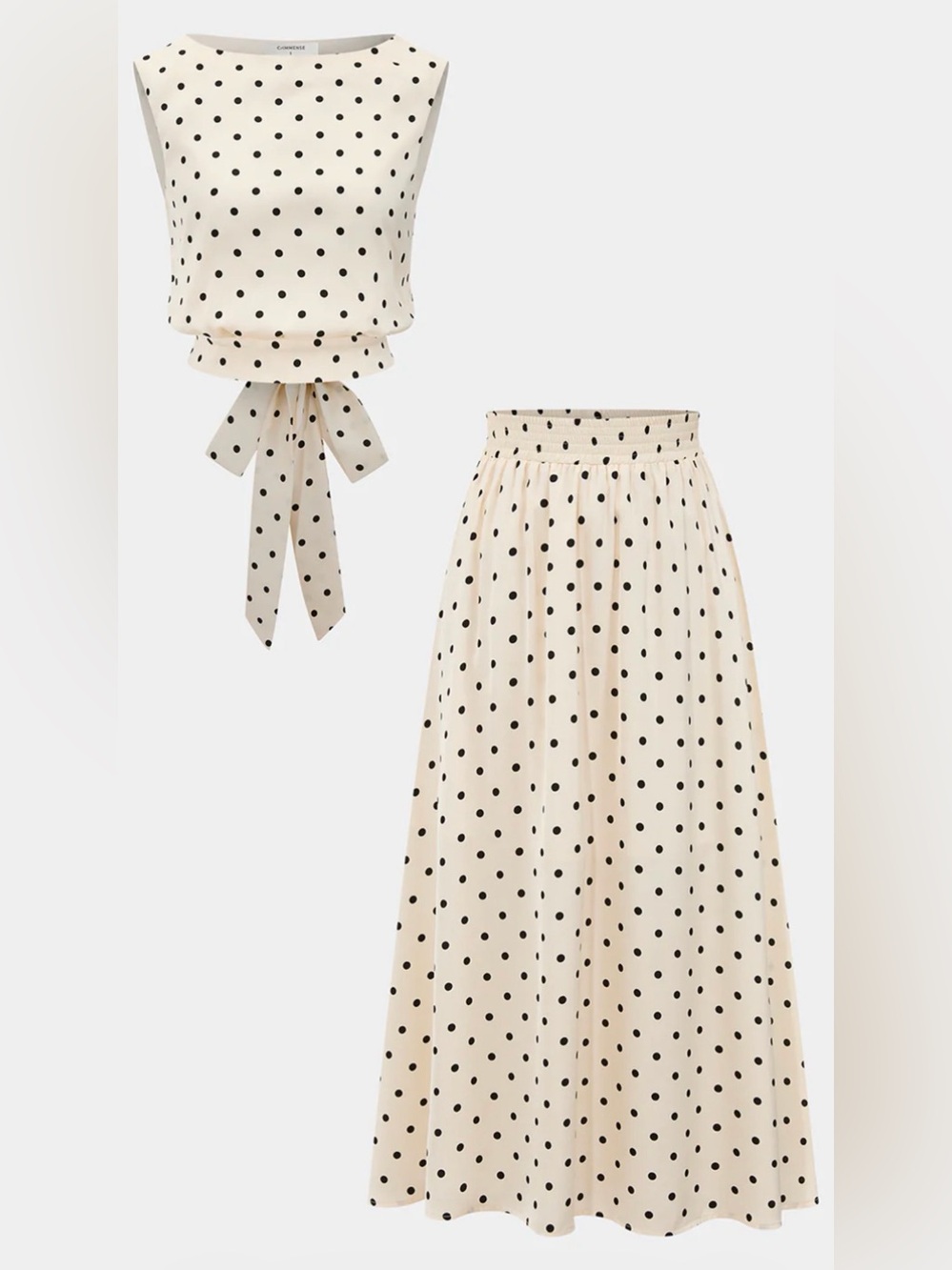 Commense Two-Piece Set - Cream with Black Polka Dots - Picture 2 of 12